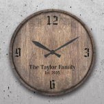 Vintage Wooden Barrel Head Family Name Established Large Clock<br><div class="desc">Vintage Wooden Barrel Head Family Name Established Clocks.</div>