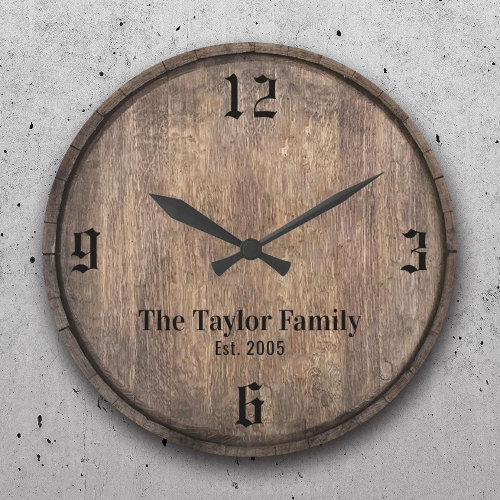Vintage Wooden Barrel Head Family Name Established Large Clock