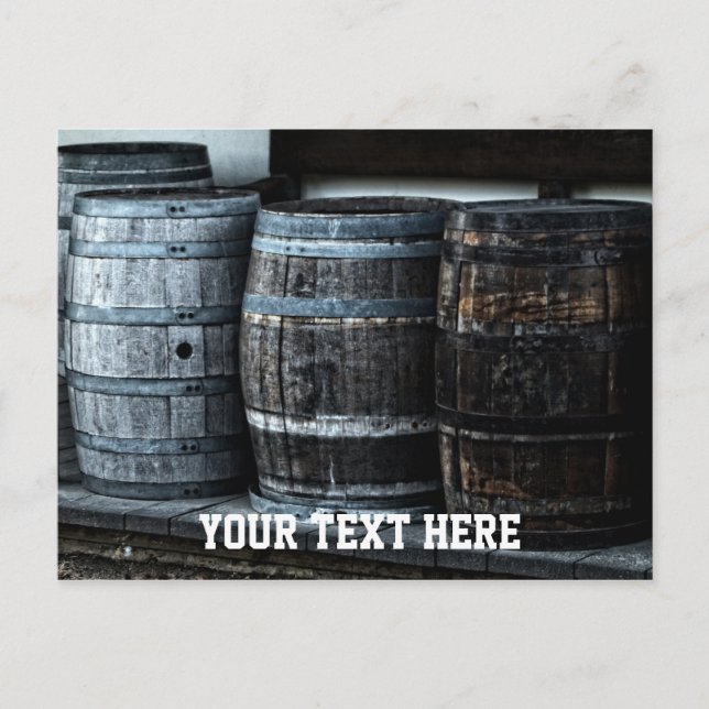 Vintage Wooden Barrels with CustomText Postcard (Front)