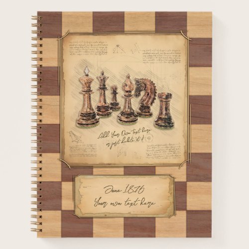 Vintage Wooden Chessboard, Chess Player Gift Notebook Vintage Wooden Chessboard, Chess Player Gift Notebook