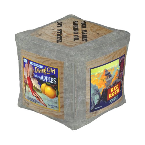Vintage Wooden Crate Fruit Label Template Pouf