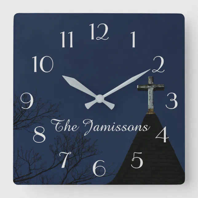 Vintage Wooden Cross, Clock, Personalized Square Wall Clock Zazzle