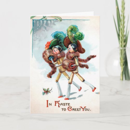 Vintage Wooden Doll Ladies Holiday Card