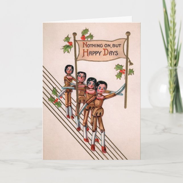 Vintage Wooden Dolls Christmas Card (Front)