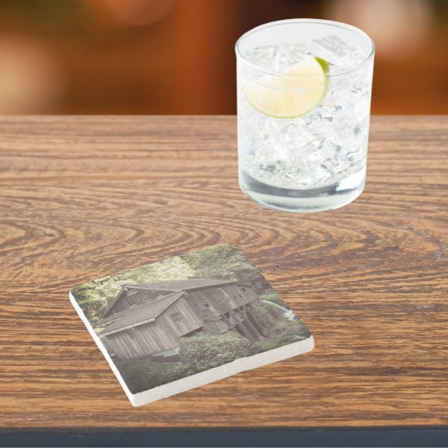 Vintage Wooden Grist Mill Photo Stone Coaster (In Situ)