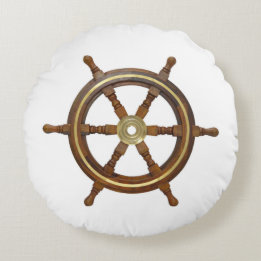 Vintage Wooden Helm Round Pillow