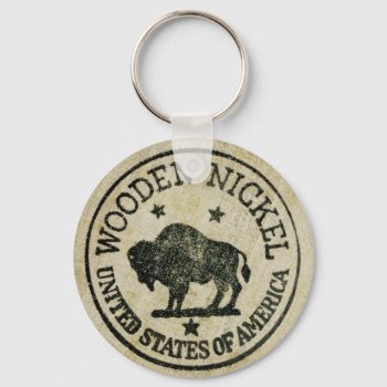 Vintage Wooden Nickel Keychain by camcguire at Zazzle