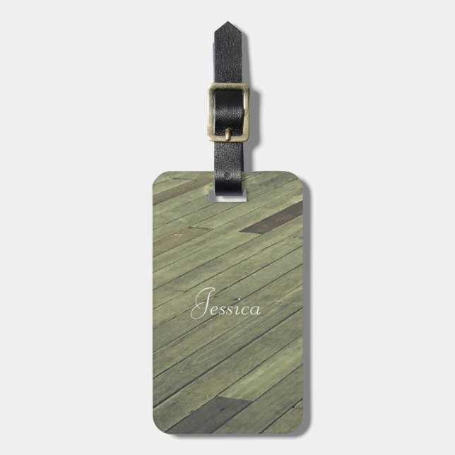 Vintage Wooden Plank Floor Luggage Tag (Front Vertical)