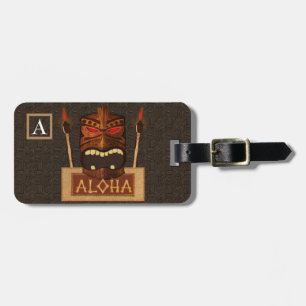 Vintage Wooden Tiki & Torch Aloha Hawaiian Luggage Tag