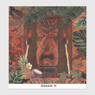 Vintage Wooden Tiki & Torch Aloha Hawaiian Sticker