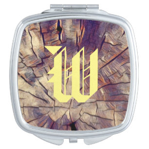 Vintage wooden tree trunk background customizable compact mirror