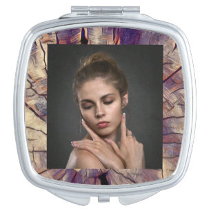 Vintage wooden tree trunk background customizable compact mirror