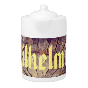 Vintage wooden tree trunk background customizable teapot