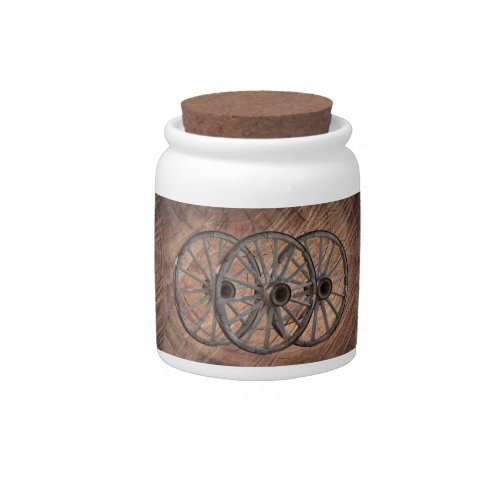 Vintage Wooden Wagon Wheels Candy Jar