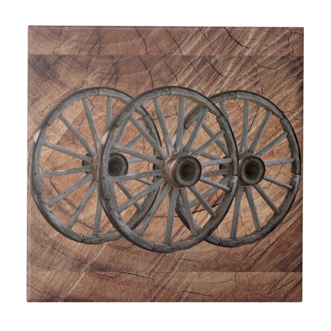 Vintage Wooden Wagon Wheels Ceramic Tile (Front)