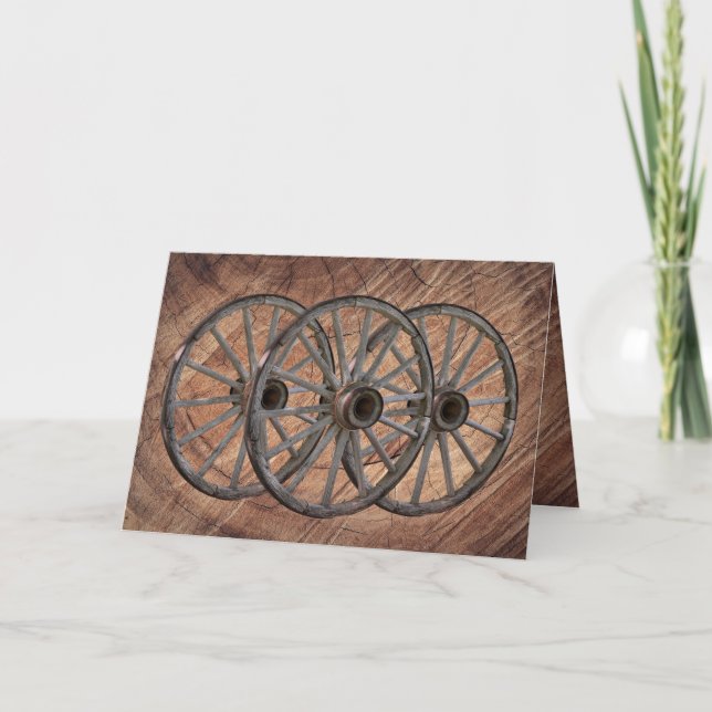 Vintage Wooden Wagon Wheels Note Card (Front)