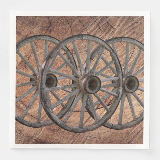 Vintage Wooden Wagon Wheels Paper Dinner Napkins (Front)