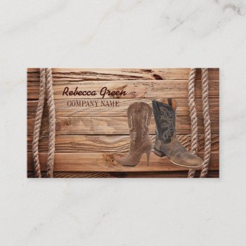Vintage Woodgrain Cowboy Boots Western Fashion Business Card by businesscardsdepot at Zazzle