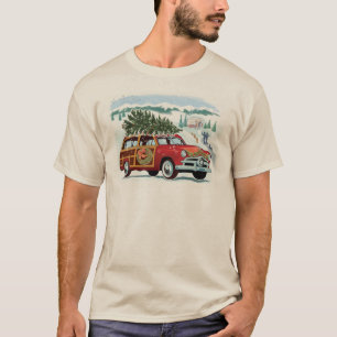 Vintage Woodie Wagon + Christmas Tree T Shirt