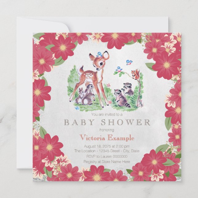 Vintage Woodland Animal Baby Shower Invitation (Front)