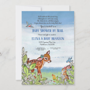 Vintage Woodland Animal Fawn Baby Shower By Mail Invitation