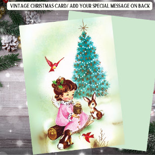 Vintage Woodland Animals and Child Christmas Holiday Card