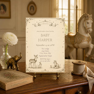 Vintage Woodland Animals Baby Shower Invitation