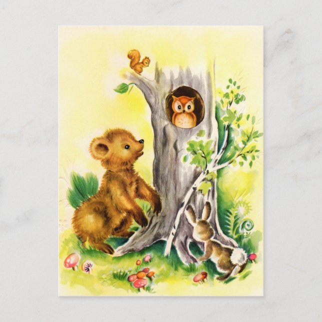 Vintage Woodland animals cute postcard (Front)