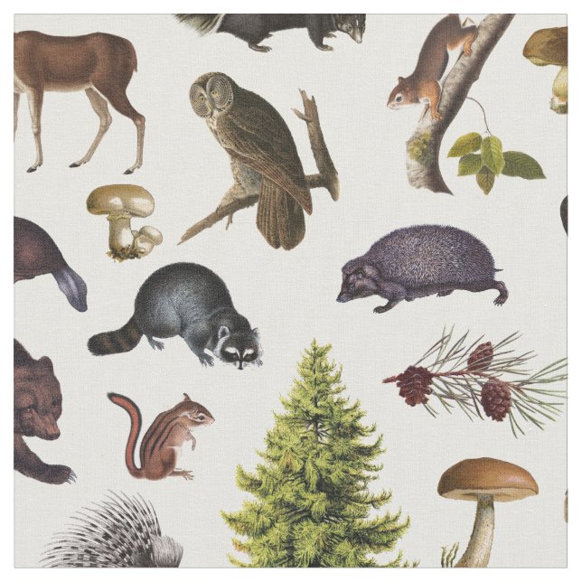 Vintage Woodland Animals Fabric (Close Up)