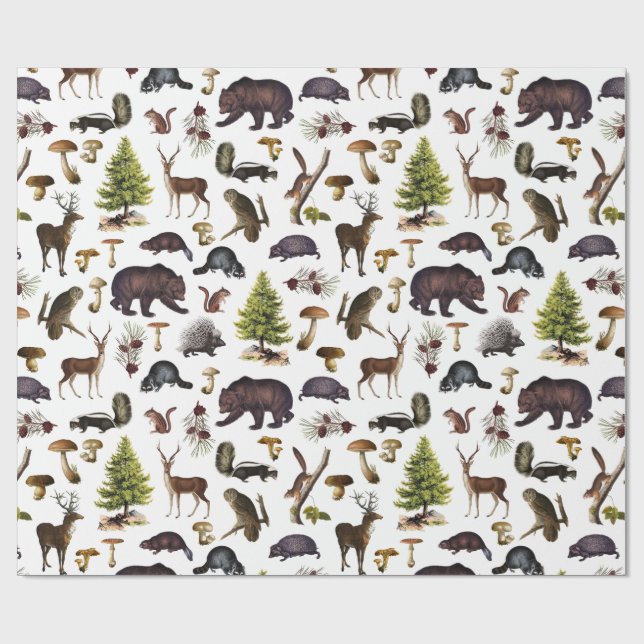 Vintage Woodland Animals Wrapping Paper (Flat)