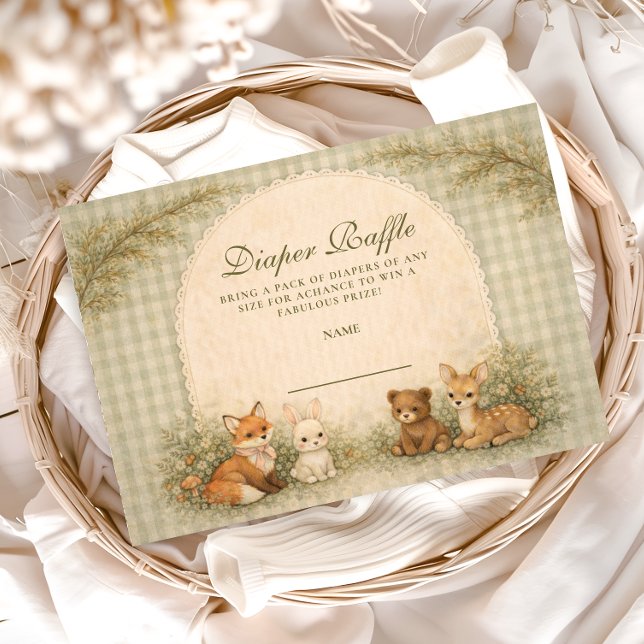 Vintage Woodland Baby Animals Diapper Raffle Enclosure Card (Creator Uploaded)