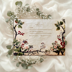 Vintage Woodland Berry Wedding RSVP Card