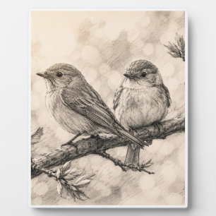 Vintage Woodland Birds Sketch Wall Art Plaque