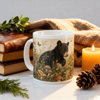 Vintage Woodland Black Bear Cub Cottagecore Giant Coffee Mug
