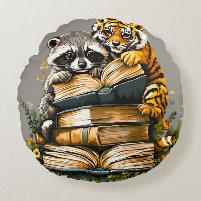 Vintage Woodland Book Club Round Pillow (Front)