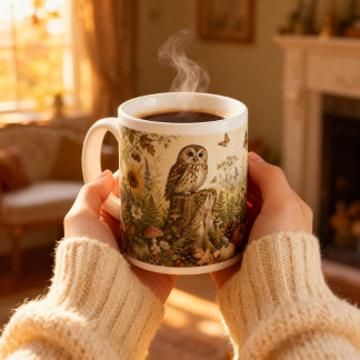 Vintage Woodland Botanical Owl Cottagecore Giant Coffee Mug
