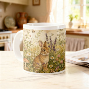 Vintage Woodland Botanical Rabbit Cottagecore Giant Coffee Mug