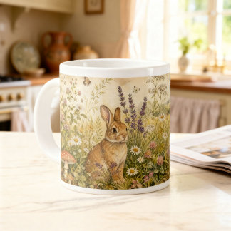 Vintage Woodland Botanical Rabbit Cottagecore Giant Coffee Mug