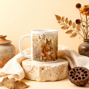 Vintage Woodland Botanical Squirrel Cottagecore Giant Coffee Mug