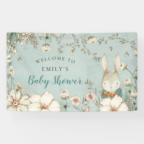 Vintage Woodland Bunny Boy Welcome Baby Shower Banner
