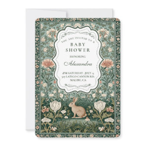 Vintage Woodland Bunny Floral Baby Shower Invitation