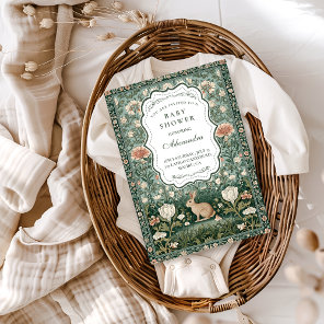 Vintage Woodland Bunny Floral Baby Shower Invitation