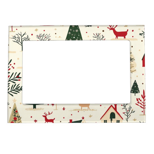 Vintage Woodland Christmas Pattern (1) Magnetic Frame (Front)