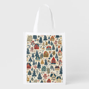 Vintage Woodland Christmas Pattern (20) Grocery Bag