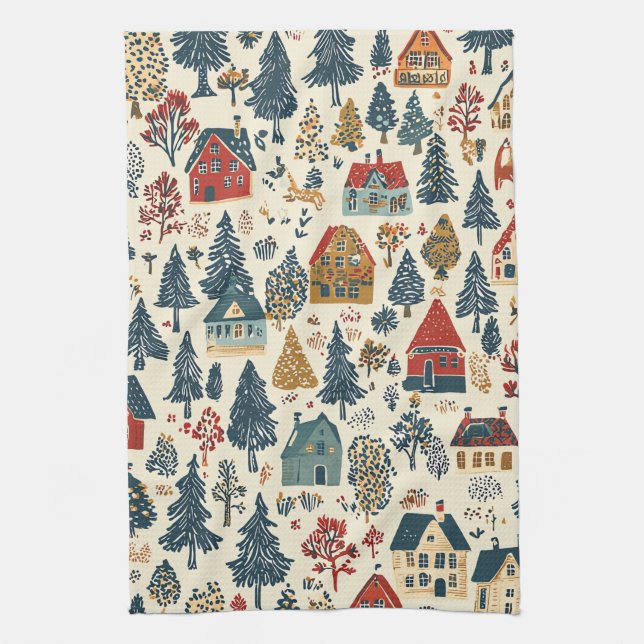 Vintage Woodland Christmas Pattern (20) Kitchen Towel (Vertical)