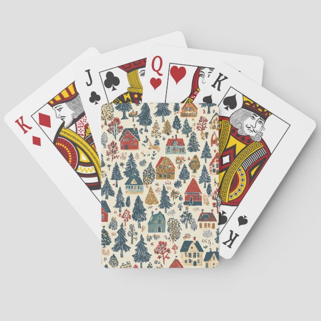 Vintage Woodland Christmas Pattern (20) Poker Cards (Back)