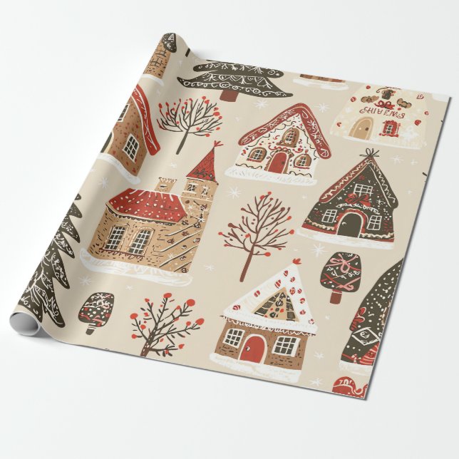 Vintage Woodland Christmas Pattern (4) Wrapping Paper (Unrolled)