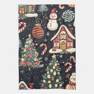 Vintage Woodland Christmas Pattern (5) Kitchen Towel