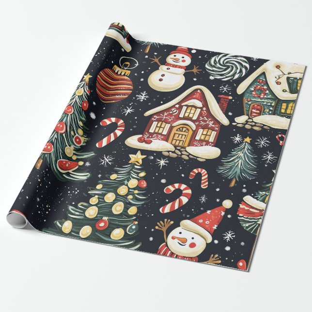 Vintage Woodland Christmas Pattern (5) Wrapping Paper (Unrolled)