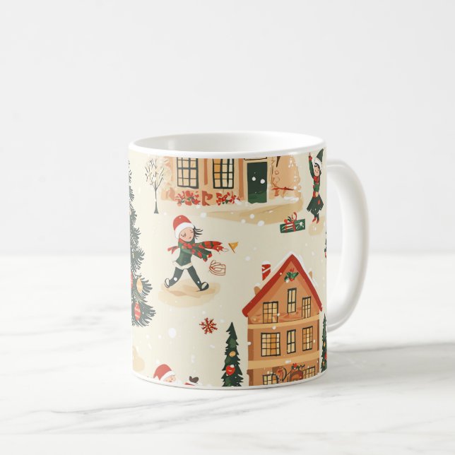 Vintage Woodland Christmas Pattern (8) Coffee Mug (Front Right)
